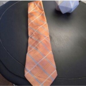 Tommy Hilfiger Orange & Blue Plaid Tie 100%Silk Career Dressy Formal Business